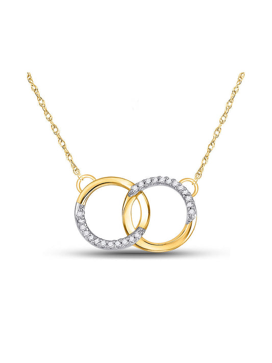 The Diamond Deal 10kt Yellow Gold Womens Round Diamond Interlocking Double Circle Pendant Necklace 1/10 Cttw