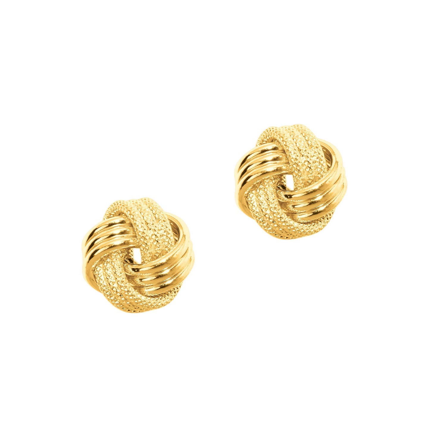 14Kt Yellow Gold Textured Shiny 3 Row Small Love Knot Earring