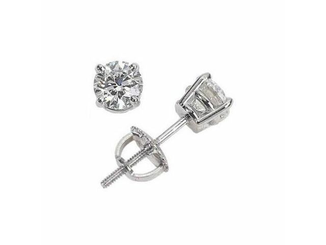 1.10 ct ROUND CUT diamond stud earrings 14 KT WHITE GOLD F-G COLOR VS2-SI1