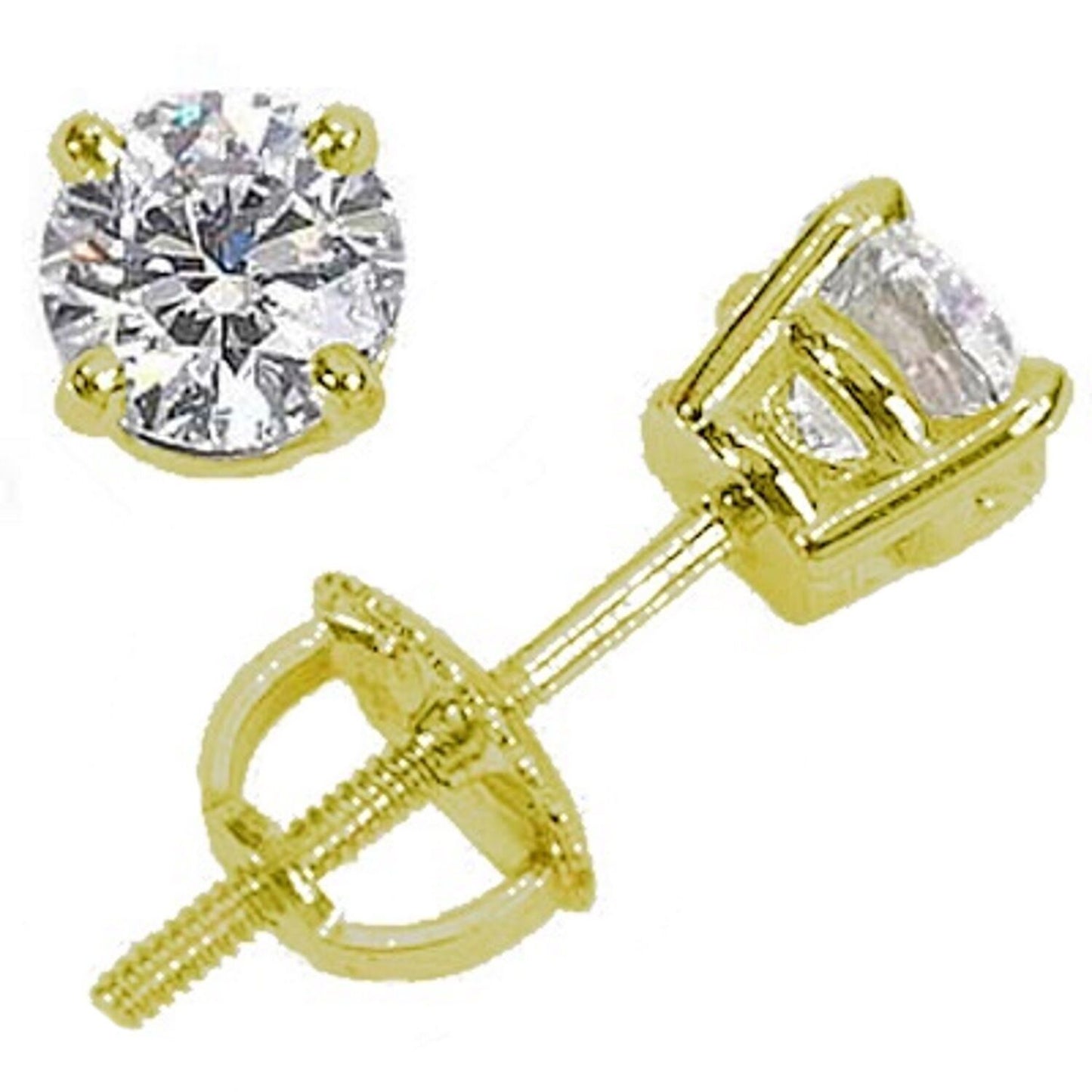 1.50 ct ROUND CUT diamond stud earrings 14k YELLOW GOLD 100 % NATURAL K VS2-SI1