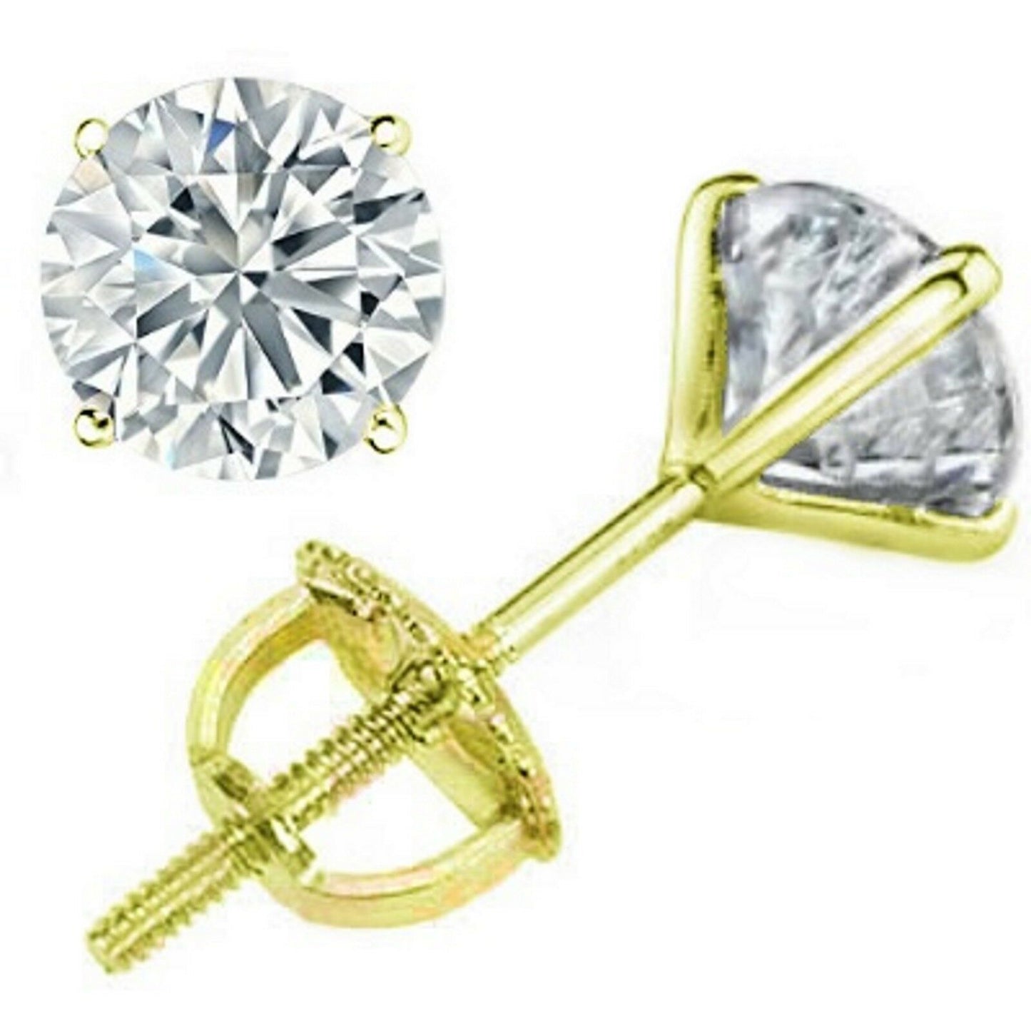 1.52 ct ROUND CUT diamond stud earrings MARTINI 14k YELLOW GOLD J-K SI1