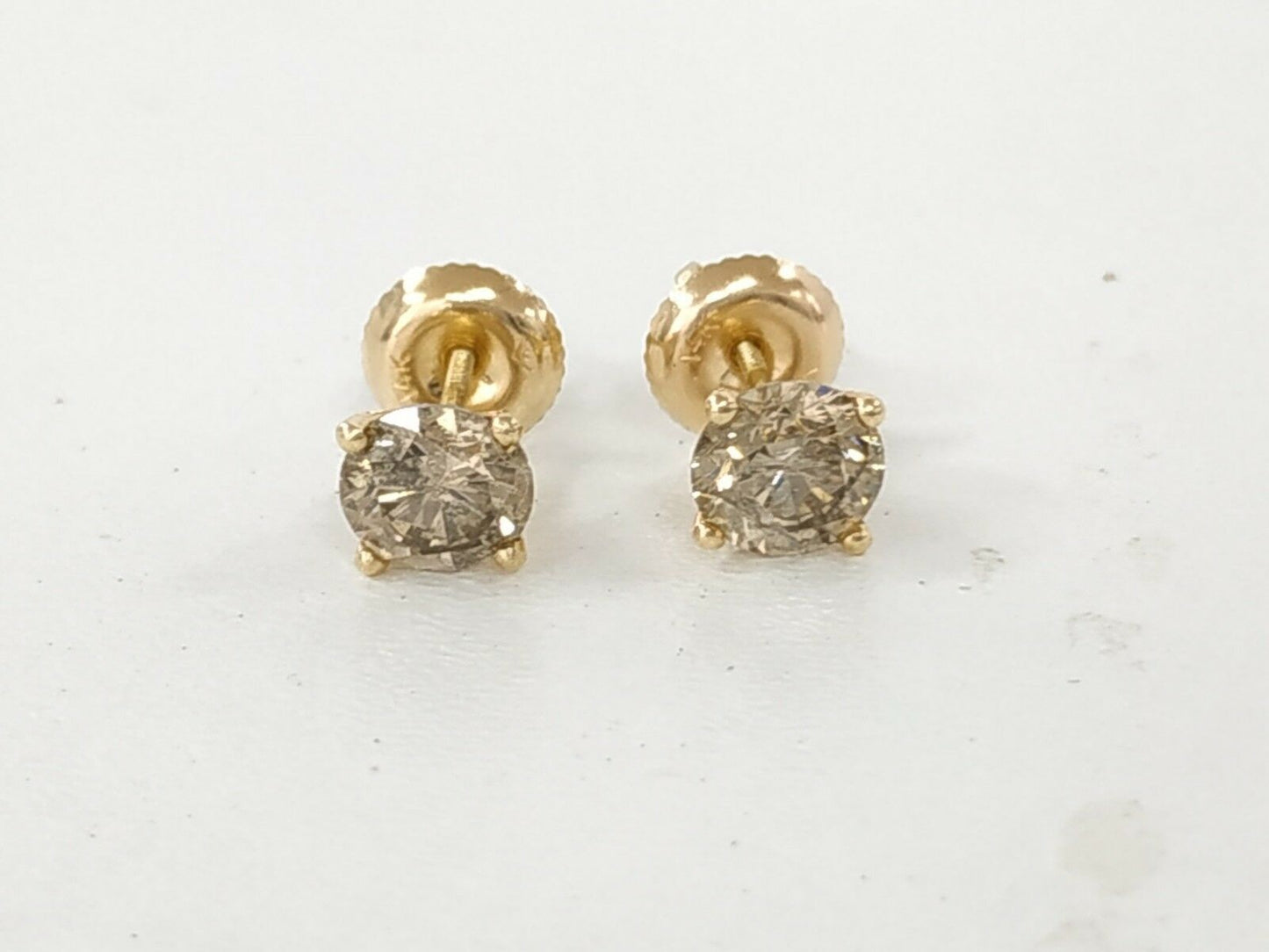 1.52 ct ROUND CUT diamond stud earrings MARTINI 14k YELLOW GOLD J-K SI1