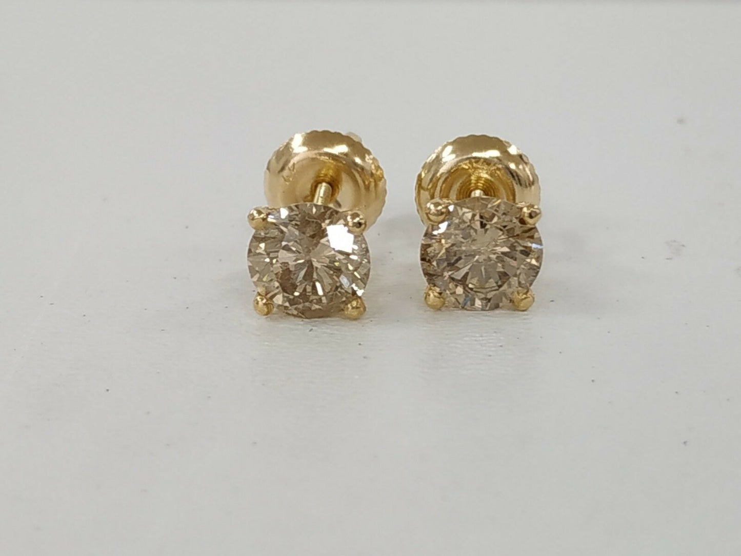 1.51 ct ROUND CUT diamond stud earrings MARTINI 14k YELLOW GOLD J VS2