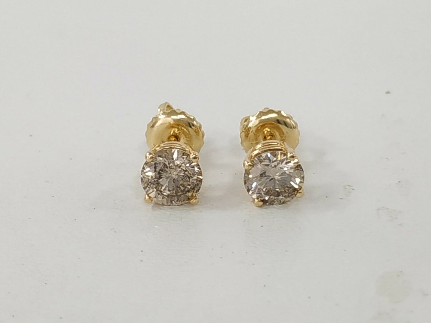 1.04 ct ROUND CUT diamond stud earrings 14k YELLOW GOLD J SI1