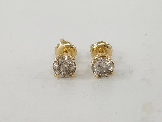 1.04 ct ROUND CUT diamond stud earrings 14k YELLOW GOLD J SI1