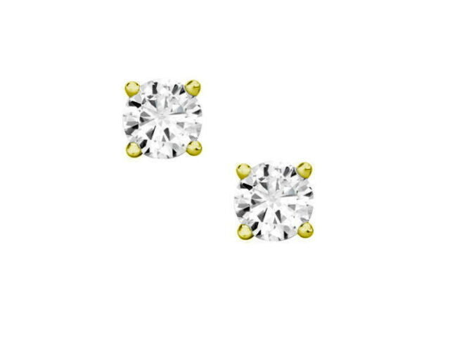 0.75 ct ROUND CUT diamond stud earrings 14 KT YELLOW GOLD