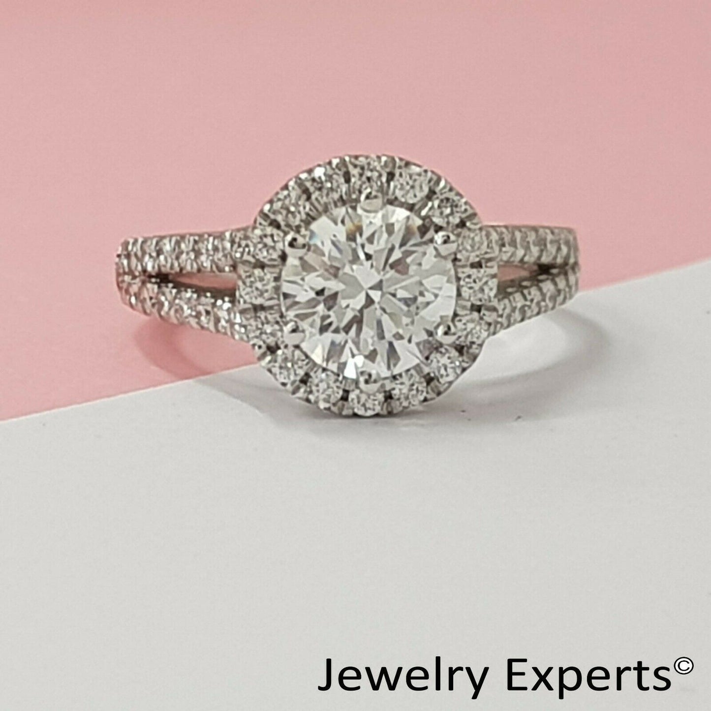 2.50 Carat Diamond Engagement Ring Round Cut Halo 14K White Gold D VVS1