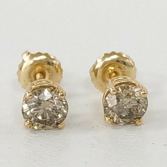 1.00 Carat Diamond Stud Earrings Round Cut 14K Yellow Gold L-M SI1