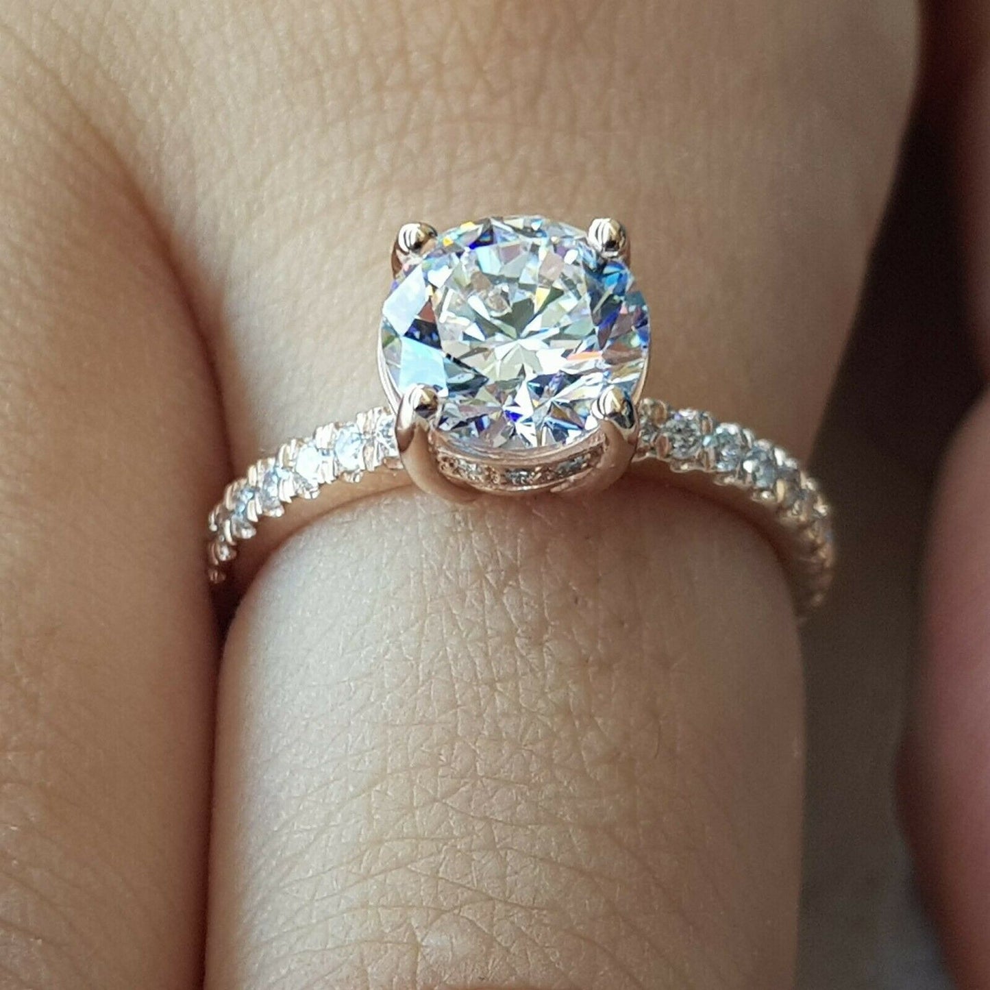 2.75 Carat Diamond Engagement Ring Round Cut 14K Rose Gold D VVS1