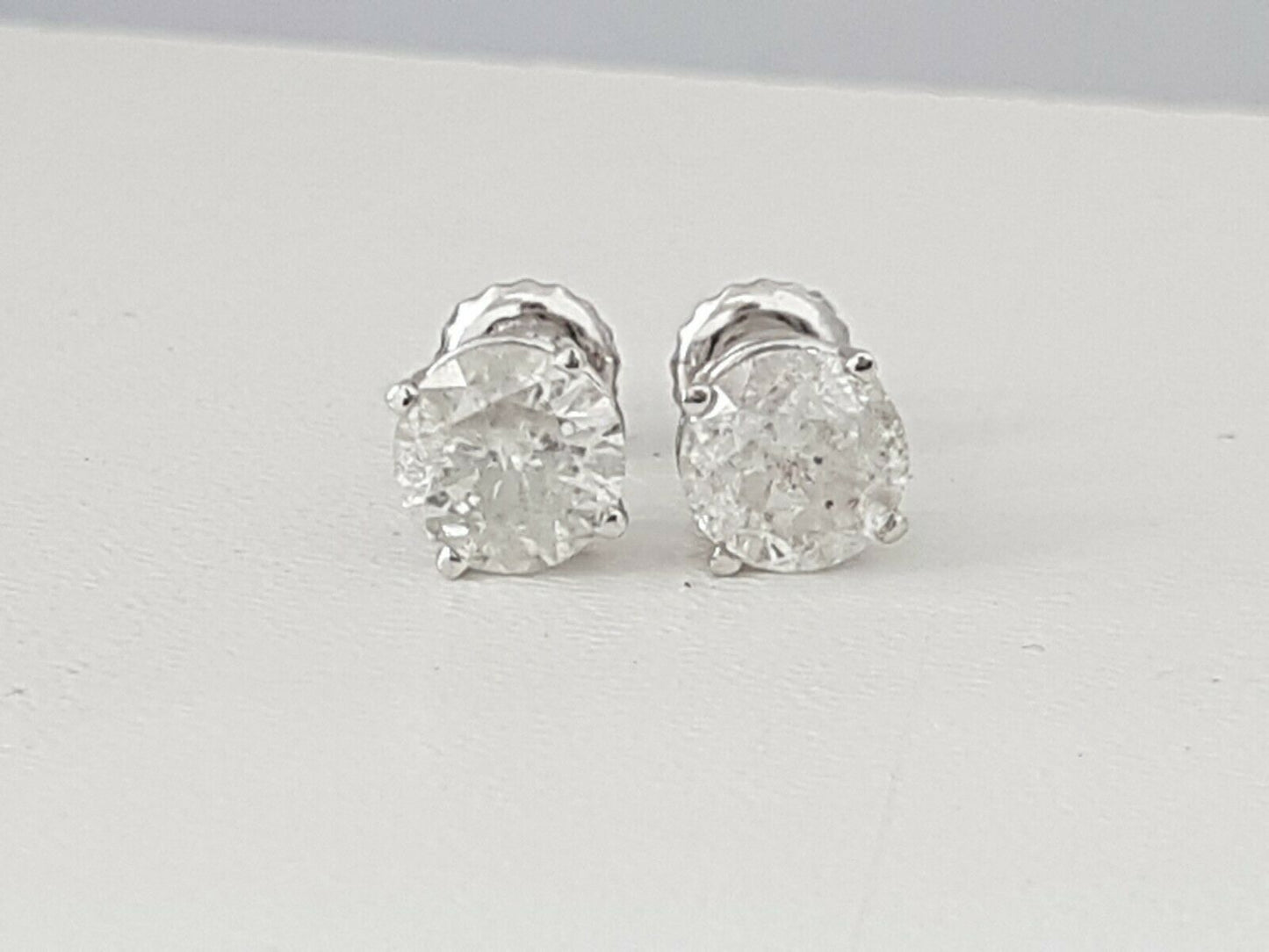 2.14 Carat Diamond Stud Earrings Round Cut 14K White Gold E SI2-SI3