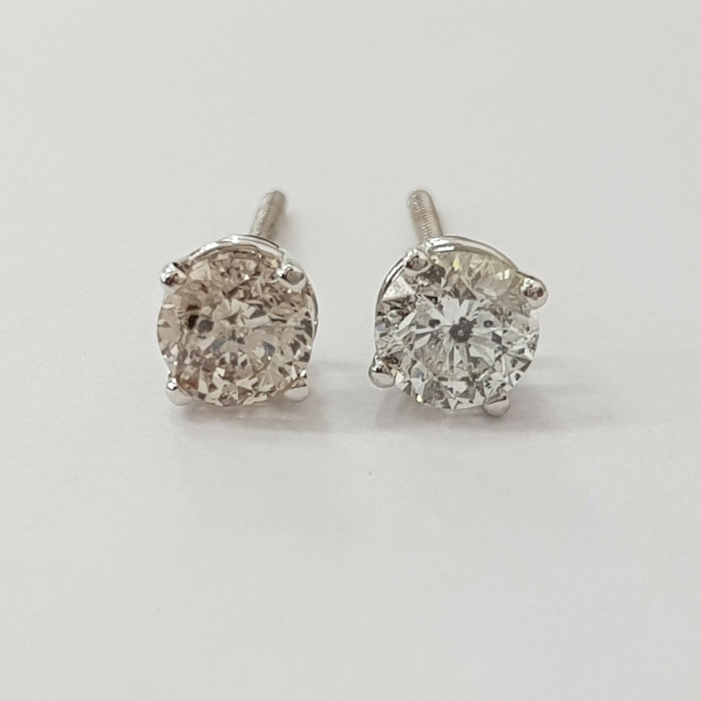 0.90 Carat Diamond Stud Earrings Round Cut 14K White Gold H SI2