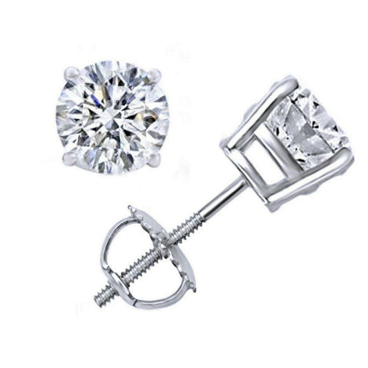0.75 Carat Diamond Stud Earrings Round Cut 14K White Gold F VS1