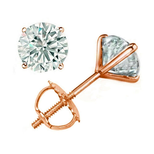 1.05 Carat Diamond Stud Earrings Round Cut 14K Rose Gold Fancy Brown VS2-SI1