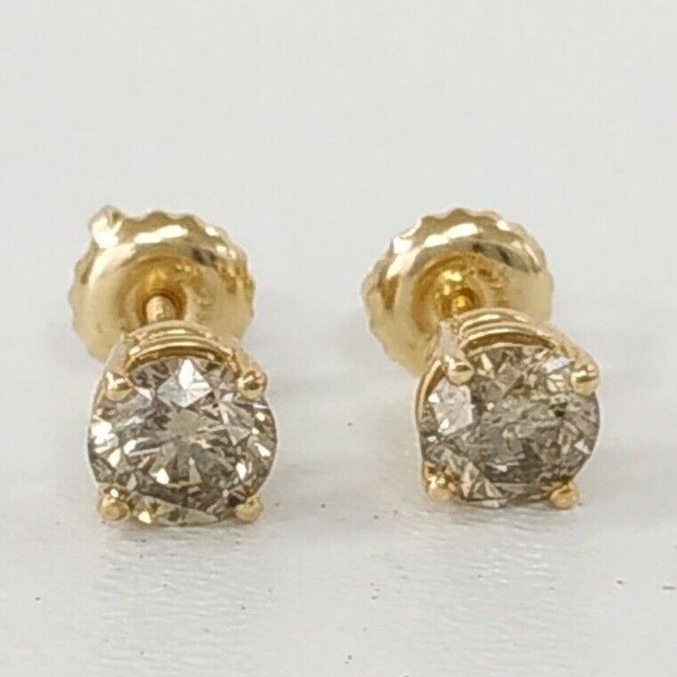 1.55 Carat Diamond Stud Earrings Round Cut 14K Yellow Gold L-M SI2