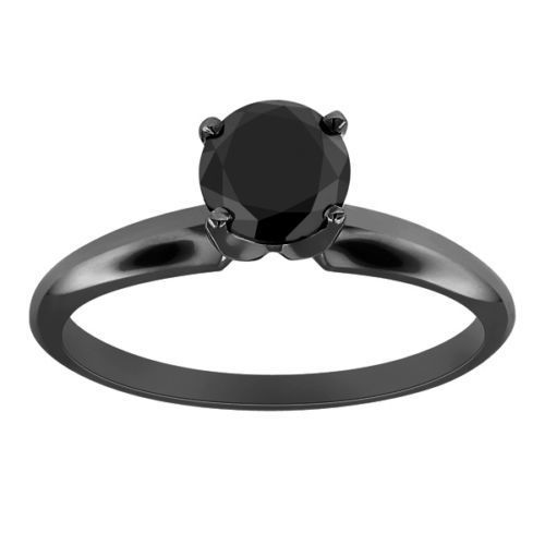 1.50ct Round Cut Solitaire Black Diamond Engagement Ring 14K White Gold